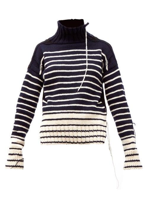 Matchesfashion.com La Fetiche - Maurice Distressed Striped Wool Sweater - Womens - Navy White