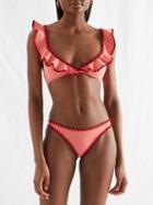 Zimmermann - Crochet Ruffled Bikini - Womens - Pink Red