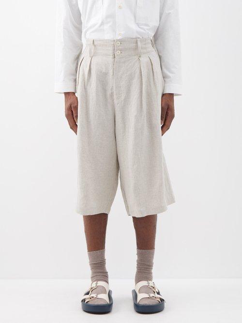 Nicholas Daley - Elasticated-waist Linen Wide-leg Shorts - Mens - Beige