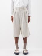 Nicholas Daley - Elasticated-waist Linen Wide-leg Shorts - Mens - Beige