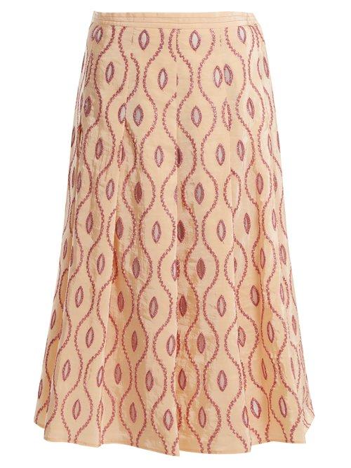 Matchesfashion.com Marni - Embroidered Eyelet A Line Midi Skirt - Womens - Pink Multi