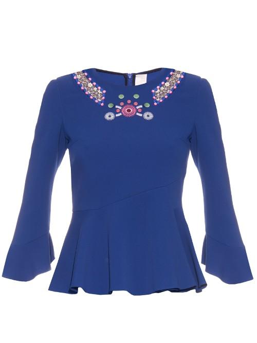 Peter Pilotto Geometric-embroidered Fluted-hem Top