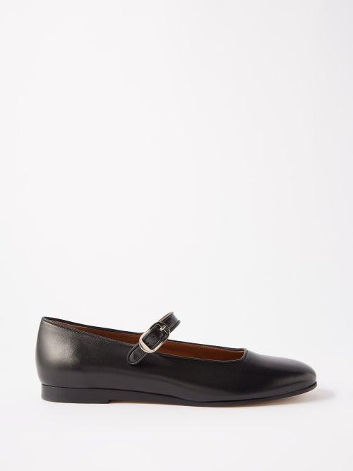 Le Monde Beryl - Round-toe Leather Mary Jane Flats - Womens - Black