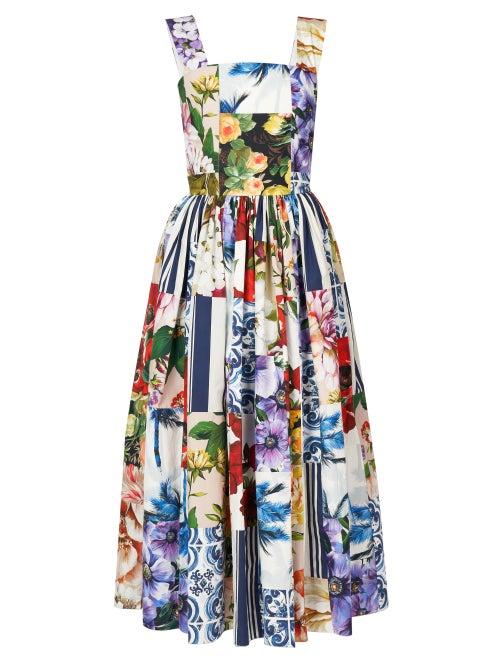Matchesfashion.com Dolce & Gabbana - Patchwork Floral-print Poplin Dress - Womens - White Multi