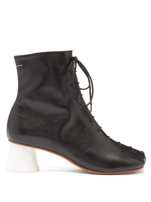 Matchesfashion.com Mm6 Maison Margiela - Lace Up Leather Ankle Boots - Womens - Black