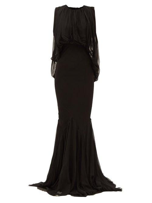 Rick Owens - Cape-back Silk-georgette Fishtail Gown - Womens - Black