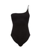 Matchesfashion.com Oseree - Lumire One Shoulder Metallic Swimsuit - Womens - Black