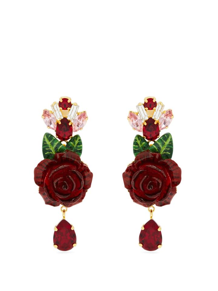 Dolce & Gabbana Rose And Crystal-drop Earrings
