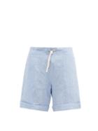Matchesfashion.com Maran - Drawstring-waist Linen-chambray Shorts - Mens - Light Blue