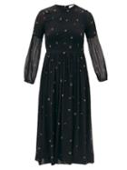 Matchesfashion.com Ganni - Smocked Floral-print Georgette Midi Dress - Womens - Black