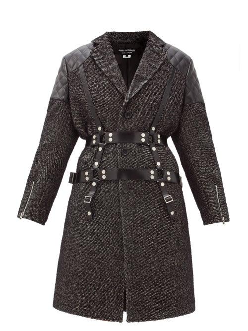Matchesfashion.com Junya Watanabe - Vinyl-strap Patch-pocket Wool-tweed Coat - Womens - Black White