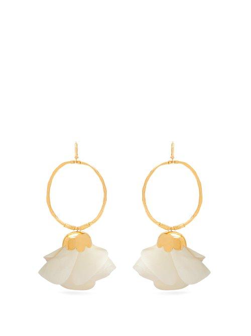 Matchesfashion.com Elise Tsikis - Natura Silk Flower Gold Plated Hoop Earrings - Womens - White