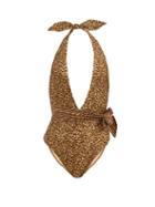 Matchesfashion.com Zimmermann - Empire Plunge-neckline Leopard-print Swimsuit - Womens - Brown Multi