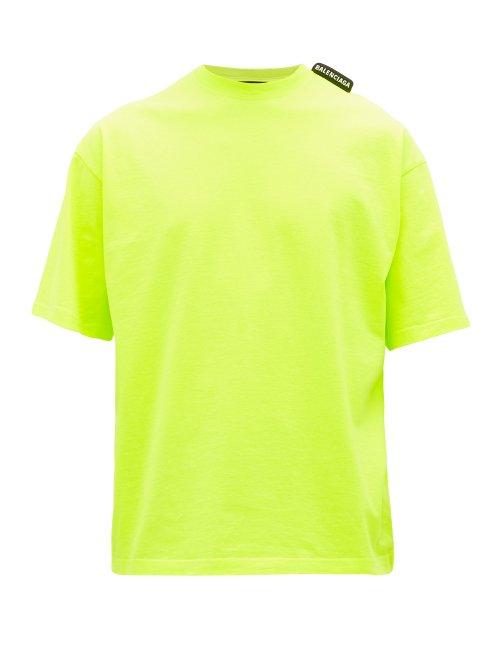 Matchesfashion.com Balenciaga - Logo Jacquard Tab Cotton T Shirt - Mens - Yellow