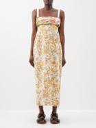 Renata Brenha - Tropicalia Upcycled Printed Cotton Midi Dress - Womens - Yellow Multi