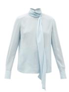 Matchesfashion.com Another Tomorrow - Tie-neck Crepe Blouse - Womens - Light Blue
