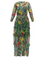 Matchesfashion.com Saloni - Izzie Abstract Floral Print Silk Dress - Womens - Green Multi