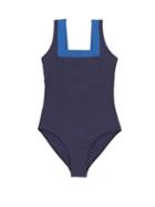 Matchesfashion.com Casa Raki - Marina Square-neck Two-tone Swimsuit - Womens - Black Multi