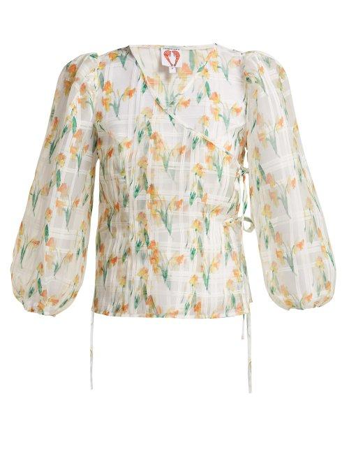 Matchesfashion.com Shrimps - Daffodil Print Organza Wrap Top - Womens - White Multi