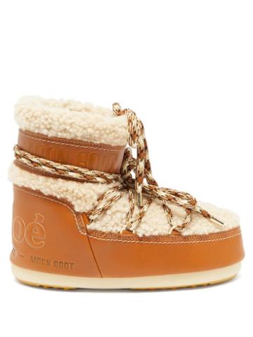 Chlo - X Moonboot Leather And Shearling Snow Boots - Womens - Tan
