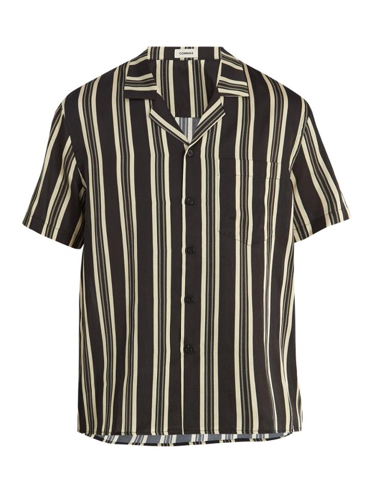 Commas Notch-lapel Striped-print Silk-blend Shirt
