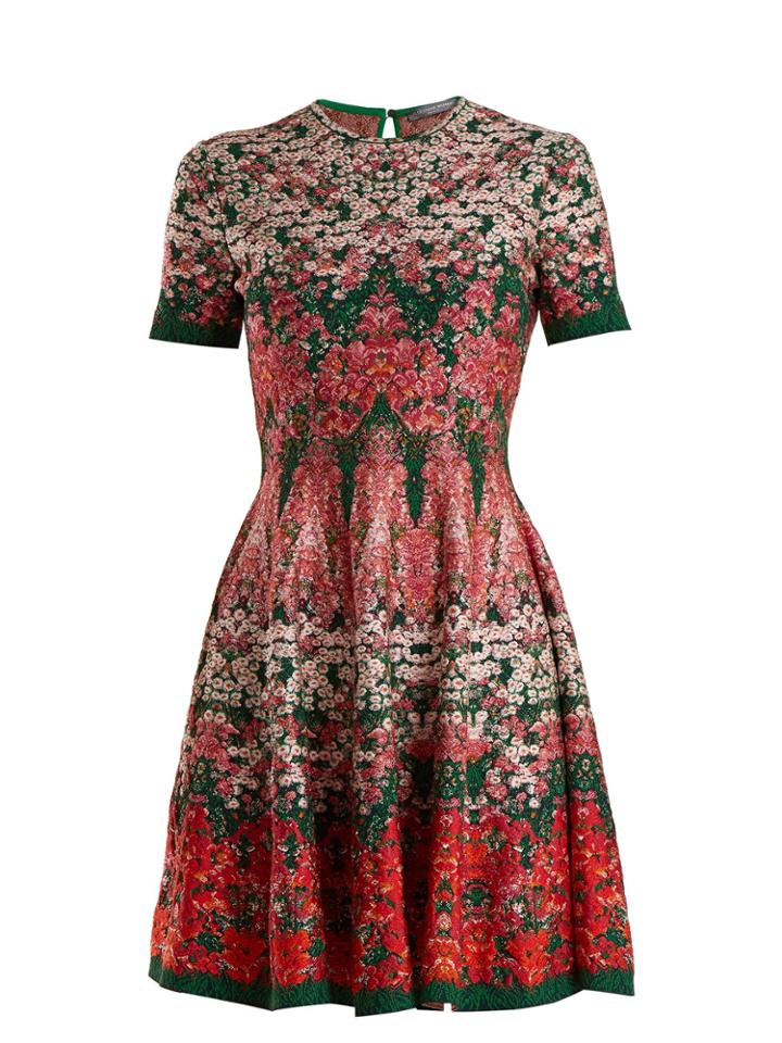 Alexander Mcqueen Floral-intarsia Silk-blend Dress