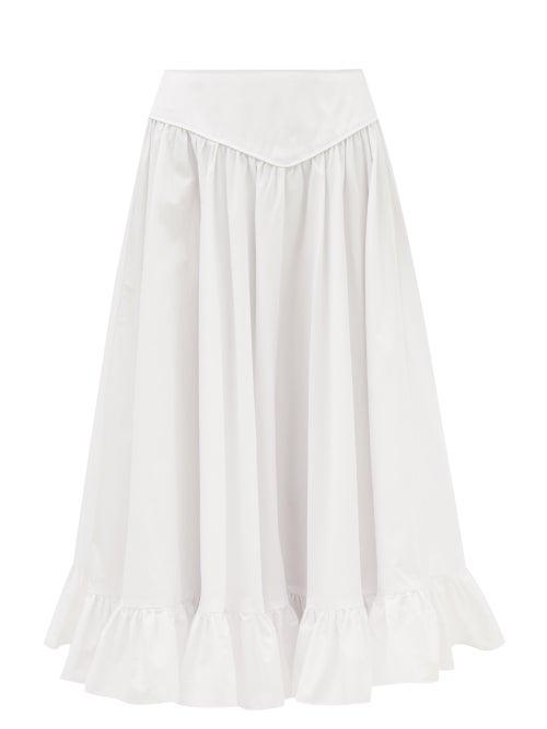 Batsheva - Ruffled Cotton-poplin Midi Skirt - Womens - White