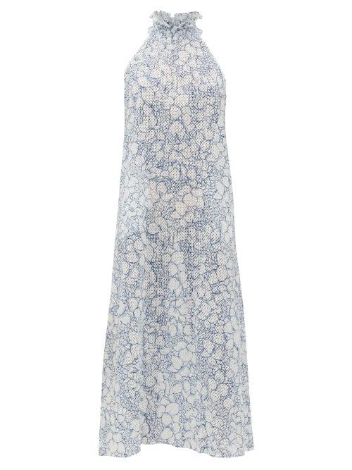Matchesfashion.com Marysia - Euboea Floral Broderie-anglaise Cotton Dress - Womens - Blue Print