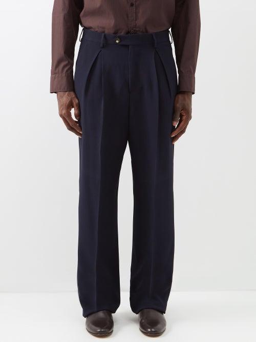 Umit Benan B+ - Pressed-front Tailored Trousers - Mens - Navy