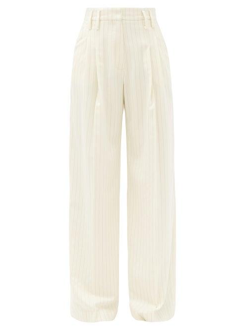 Matchesfashion.com Racil - Maxime Pinstriped Wool-blend Wide-leg Trousers - Womens - Ivory