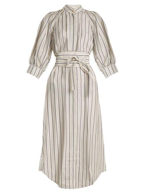 Matchesfashion.com Zimmermann - Painted Heart Striped Satin Twill Shirtdress - Womens - Grey Multi
