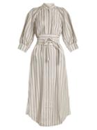 Matchesfashion.com Zimmermann - Painted Heart Striped Satin Twill Shirtdress - Womens - Grey Multi
