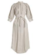 Matchesfashion.com Zimmermann - Painted Heart Striped Satin Twill Shirtdress - Womens - Grey Multi