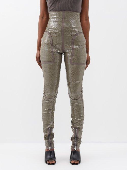 Rick Owens - Dirt High-waist Sequinned Denim Leggings - Womens - Light Grey