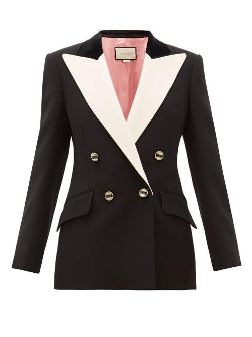 Matchesfashion.com Gucci - Peak Lapel Double Breasted Silk Blend Blazer - Womens - Black White