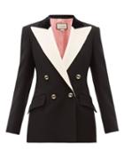 Matchesfashion.com Gucci - Peak Lapel Double Breasted Silk Blend Blazer - Womens - Black White