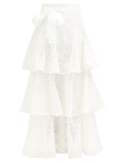 Matchesfashion.com Zimmermann - Lovestruck Ruffled Cotton Floral-lace Skirt - Womens - White