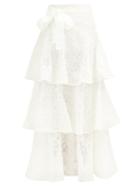 Matchesfashion.com Zimmermann - Lovestruck Ruffled Cotton Floral-lace Skirt - Womens - White
