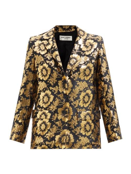 Saint Laurent - Lotus-jacquard Silk-blend Satin Blouse - Womens - Multi
