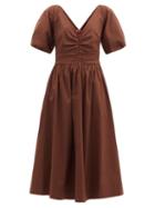 Matchesfashion.com Staud - Greta Ruched Cotton-blend Dress - Womens - Brown
