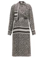 Matchesfashion.com Bottega Veneta - Patterned Drape Neck Silk Twill Wrap Dress - Womens - Black White