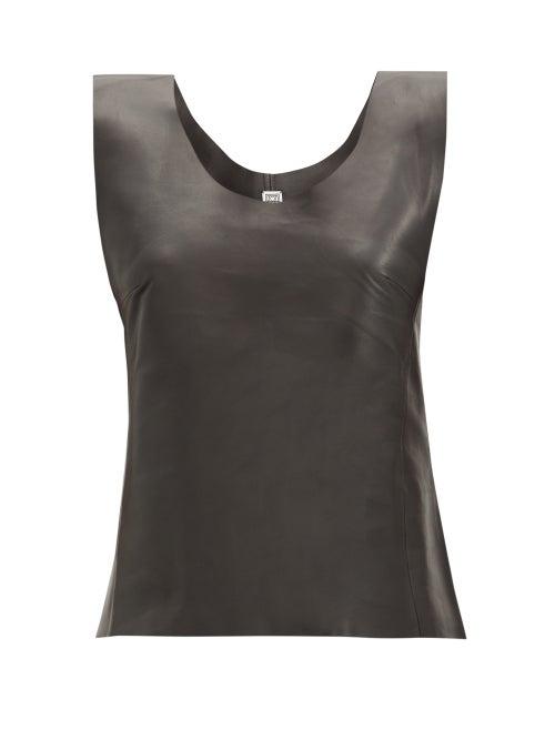 Matchesfashion.com Totme - Bergara Scoop-neck Leather Top - Womens - Black