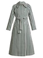 Matchesfashion.com Alexachung - Striped Cotton Blend Trench Coat - Womens - Green Stripe