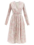 Matchesfashion.com Giambattista Valli - Pleated V-neck Floral-print Silk-georgette Dress - Womens - Pink Multi