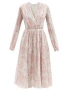 Matchesfashion.com Giambattista Valli - Pleated V-neck Floral-print Silk-georgette Dress - Womens - Pink Multi