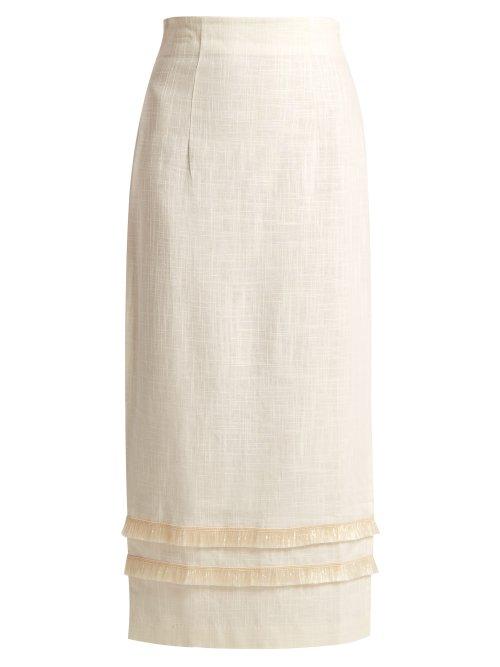 Matchesfashion.com Staud - Andy Raffia Tassel Trimmed Linen Blend Skirt - Womens - Ivory