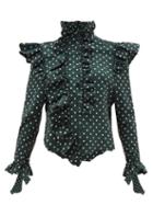 Matchesfashion.com Vetements - Ruffled Trim Polka Dot High Neck Blouse - Womens - Green Multi