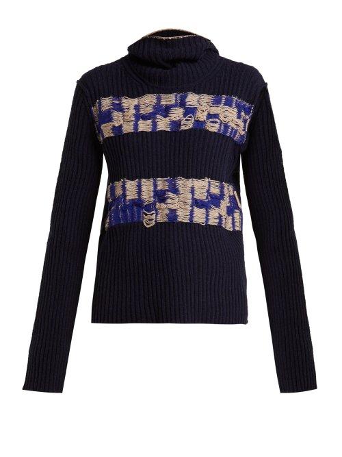 Matchesfashion.com Calvin Klein 205w39nyc - Balaclava Distressed Wool Sweater - Womens - Blue Multi