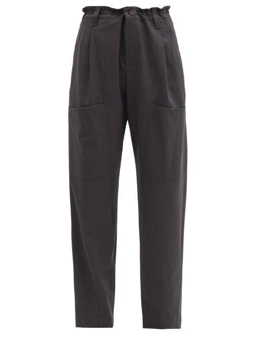 Matchesfashion.com Brunello Cucinelli - High-rise Tropical Wool-blend Tapered Trousers - Womens - Dark Grey