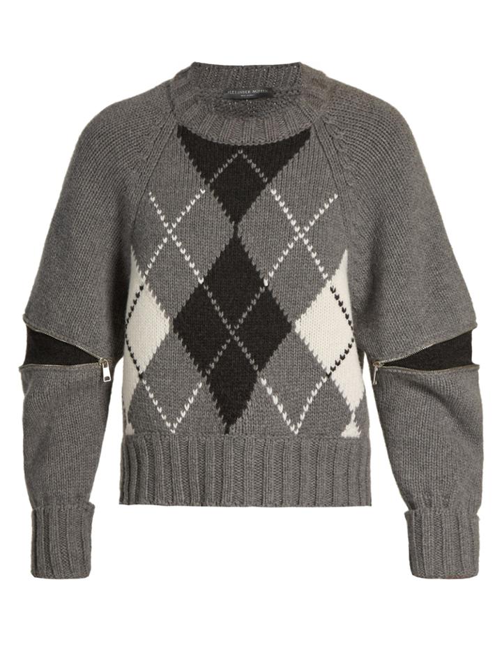 Alexander Mcqueen Zipped-sleeve Argyle-knit Sweater